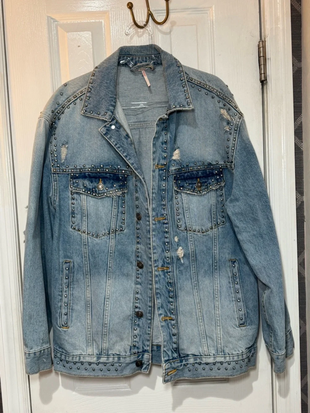 *RARE* Free People Studded Distressed embellished, Jean/denim jacket - Picture 2 of 9